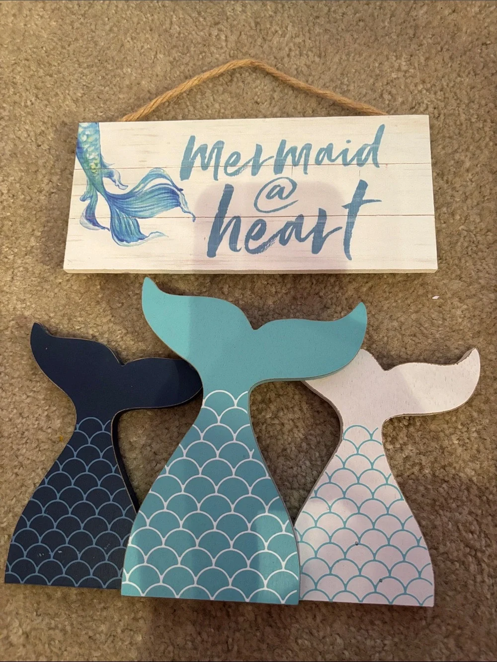 Hobby Lobby Mermaid Wall Sign with Three Tail Accents - Blue, Teal, White